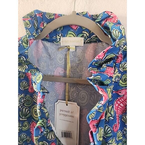 Simply Southern Dress Women's M Bright Pink Sea horse Shells Ruffle Neck Summer - Picture 3 of 4